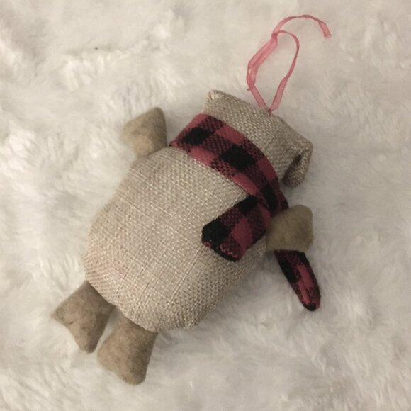 Handmade Felted Wool And Burlap Pig Christmas Ornament - Picture 5 of 7